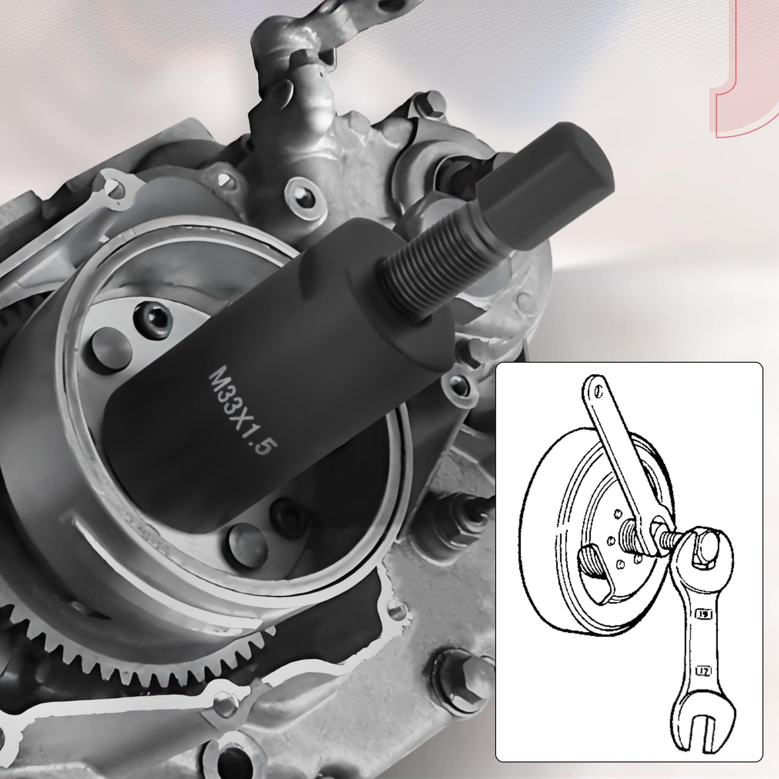 JAVIK puller label with OEM M33x1.5 number aiding correct selection