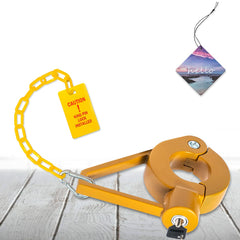 Jayour lock front view showing solid steel body and visible deterrent