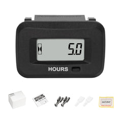 Jayron hour meter front panel showing LCD and sealed bezel for clear readings