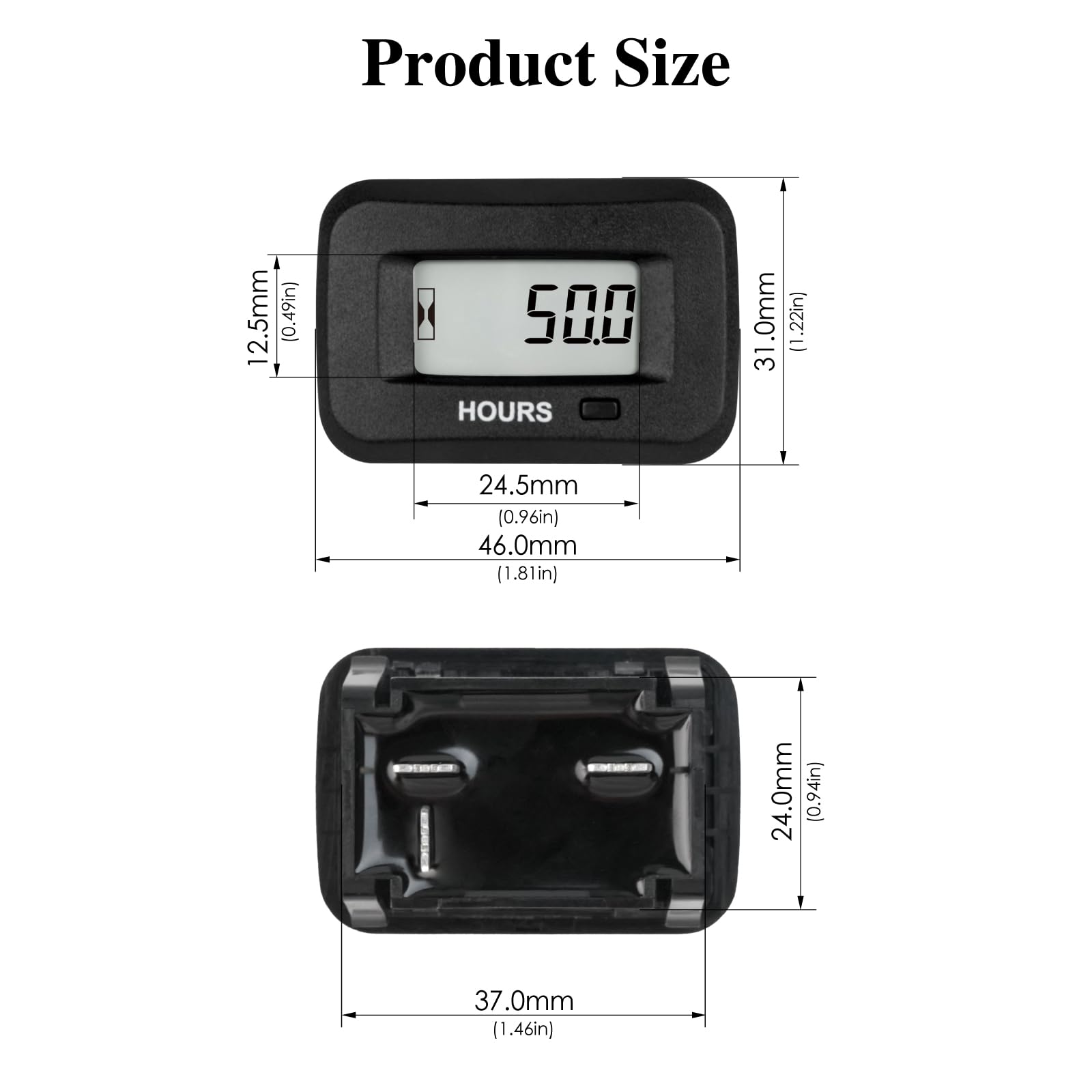 Jayron hour meter installed on a zero-turn mower tracking runtime during use