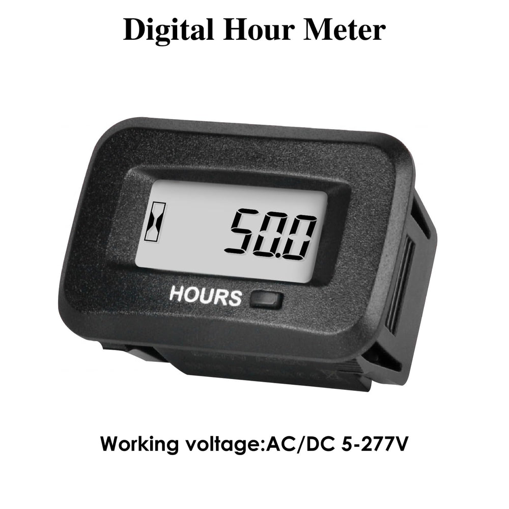 Jayron hour meter LCD close-up displaying hours and service countdown for quick checks