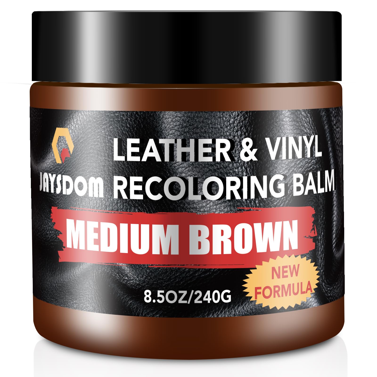 JAYSDOM jar front packaging showing medium brown balm and label benefit