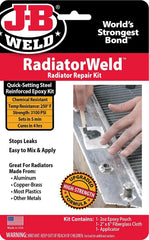 J-B Weld 2120 front packaging showing kit components for fast leak repair