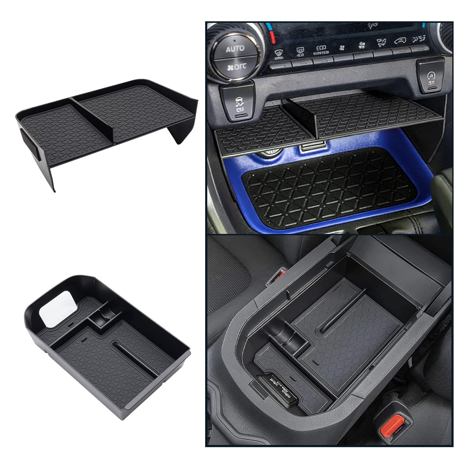 JDMCAR front view of console organizer showing neat two-level storage and easy access