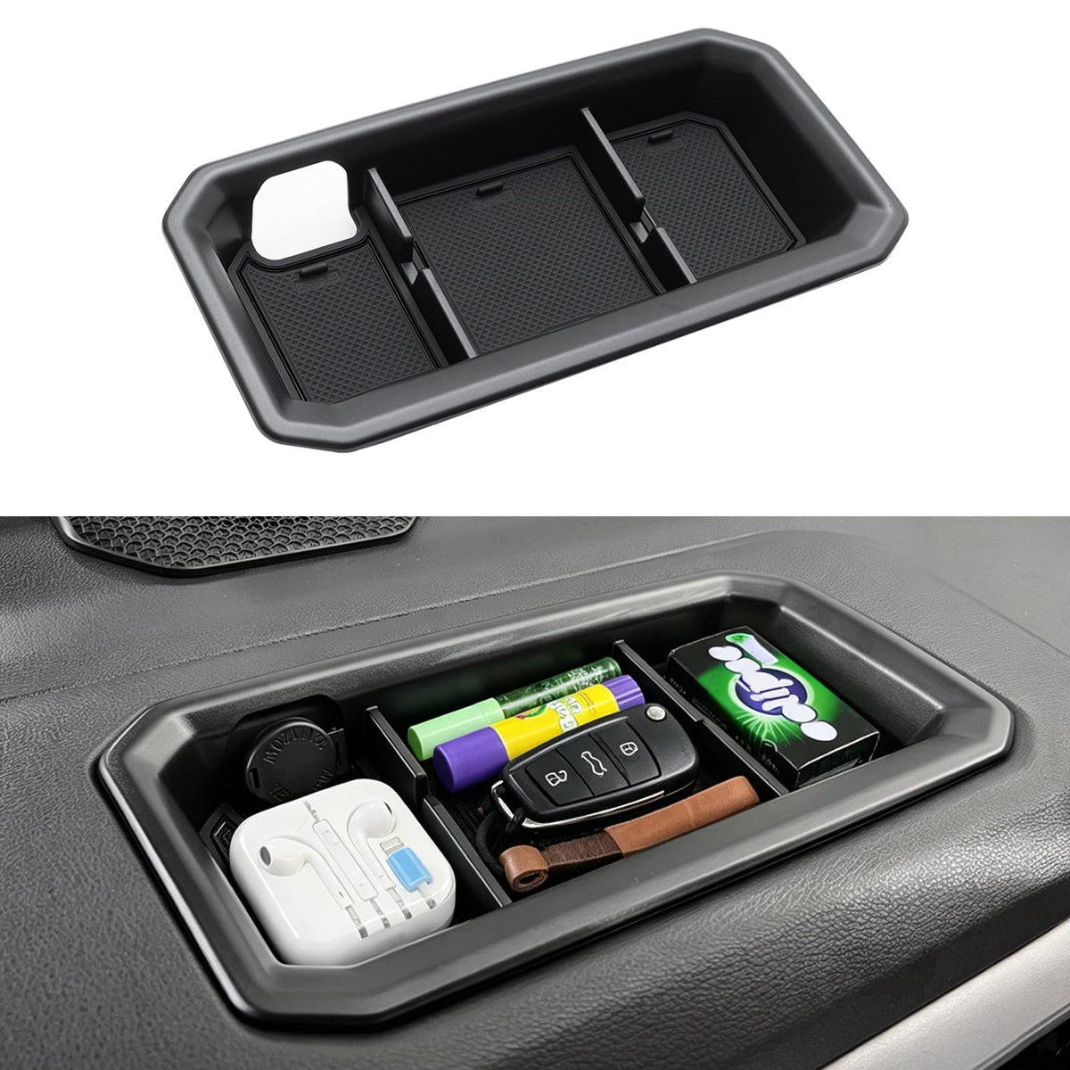 JDMCAR front view of dashboard tray showing clean fit and storage