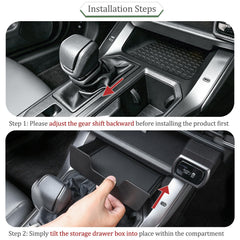 JDMCAR installed drawer inside RAV4 console showing added storage benefit