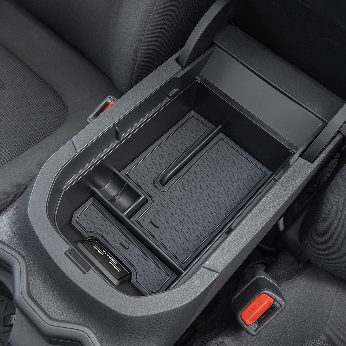 JDMCAR front view console tray neatly organizing small items and improving access