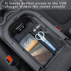 JDMCAR side profile showing exact fit in RAV4 armrest preserving ports