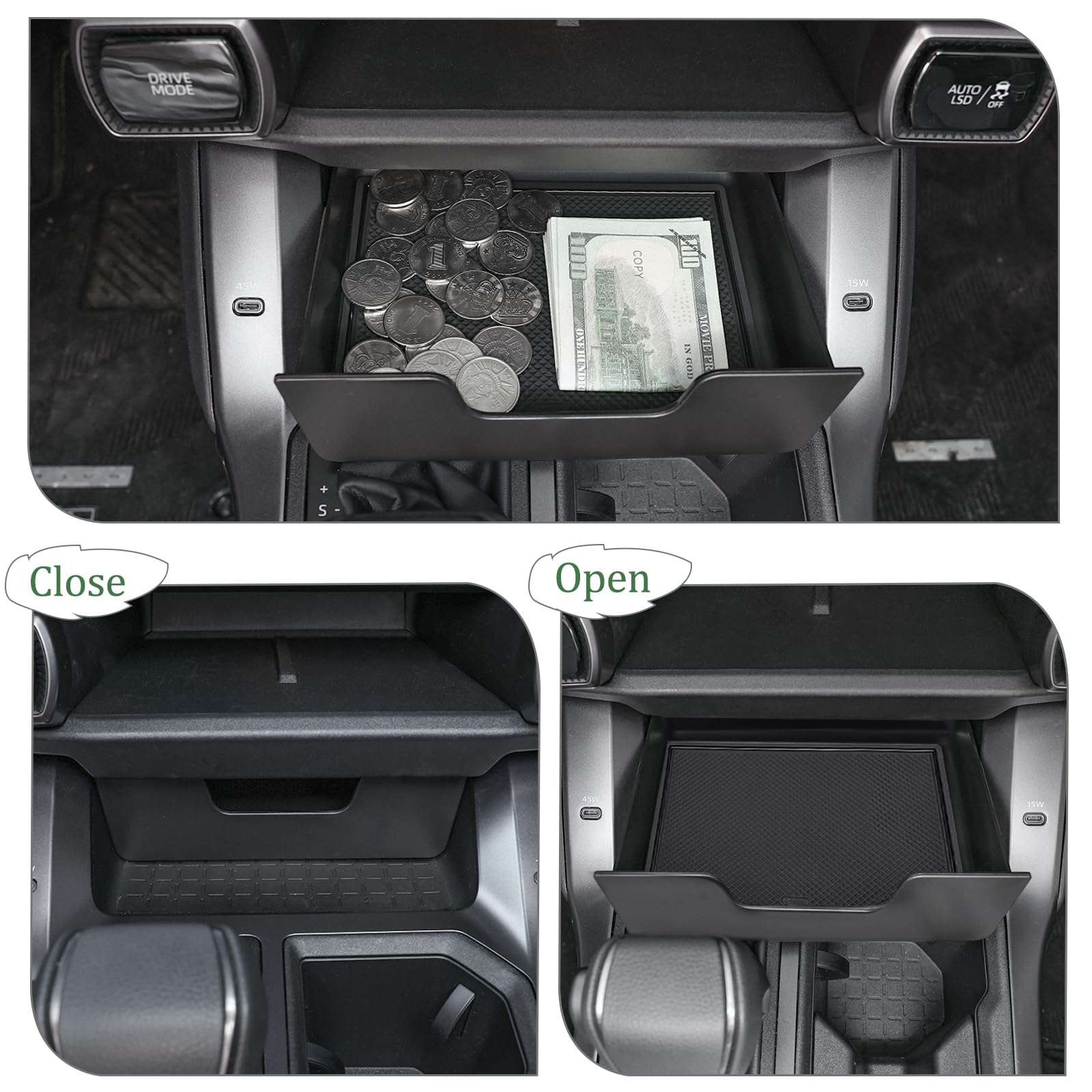 JDMCAR drawer holding keys sunglasses and coins showing organized cabin benefit