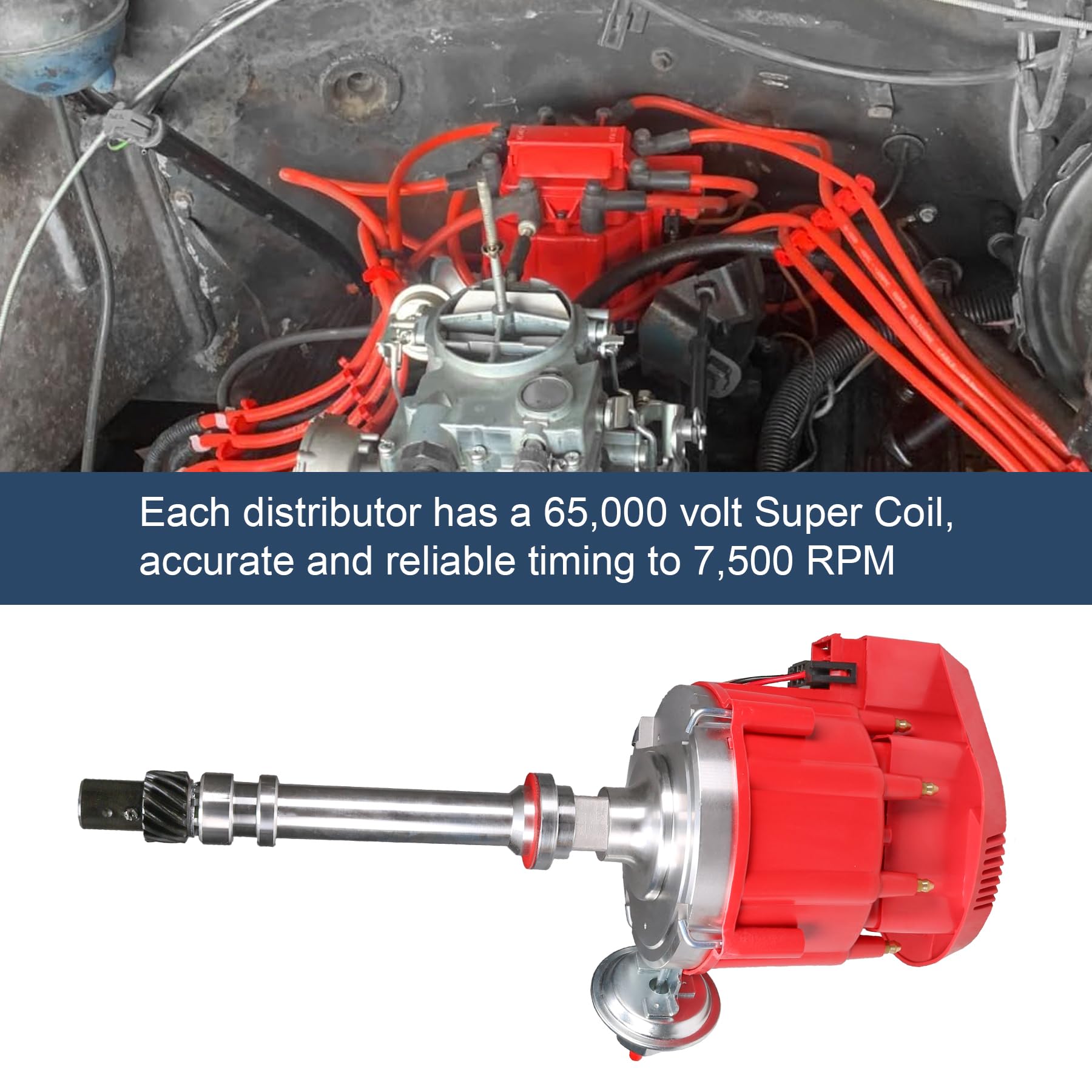 JDMSPEED distributor installed in engine bay illustrating fitment on Chevy V8