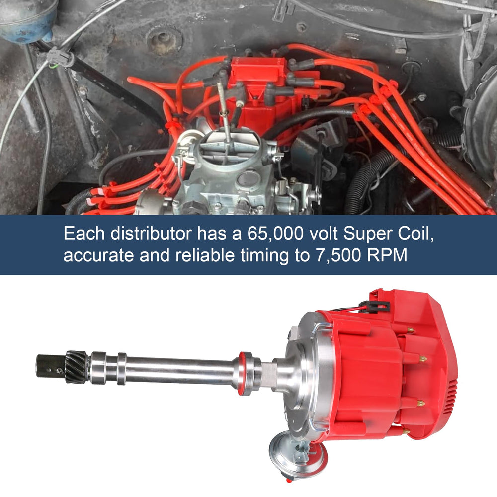 JDMSPEED distributor installed in engine bay illustrating fitment on Chevy V8