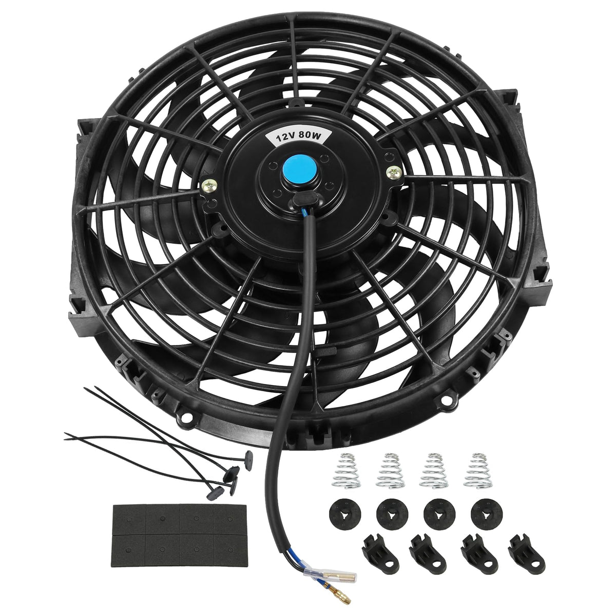 JDMSPEED front view of 12 inch slim fan showing compact design and high airflow