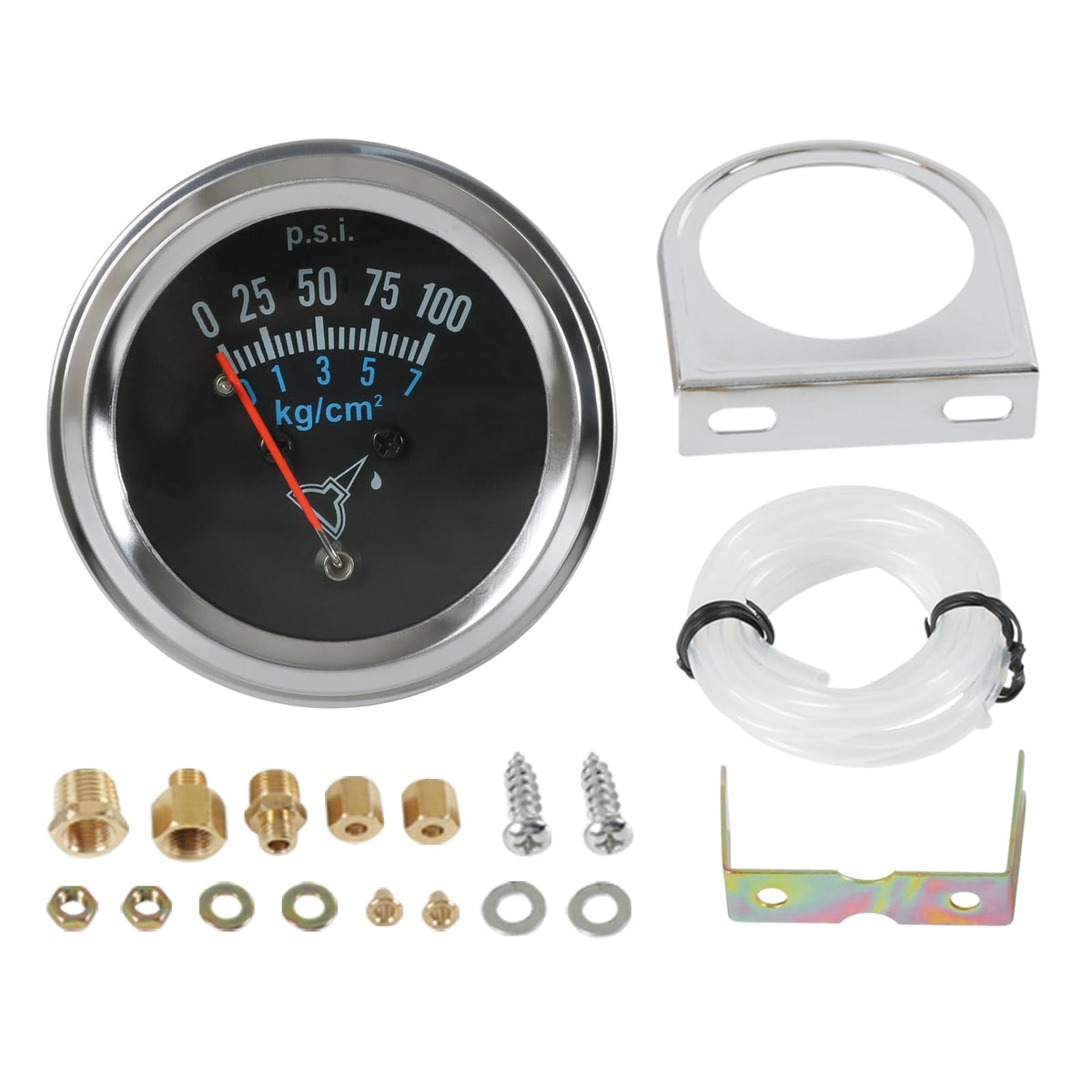 JDMSPEED front view of 2-inch oil pressure gauge showing clear chrome bezel and black dial for precise monitoring