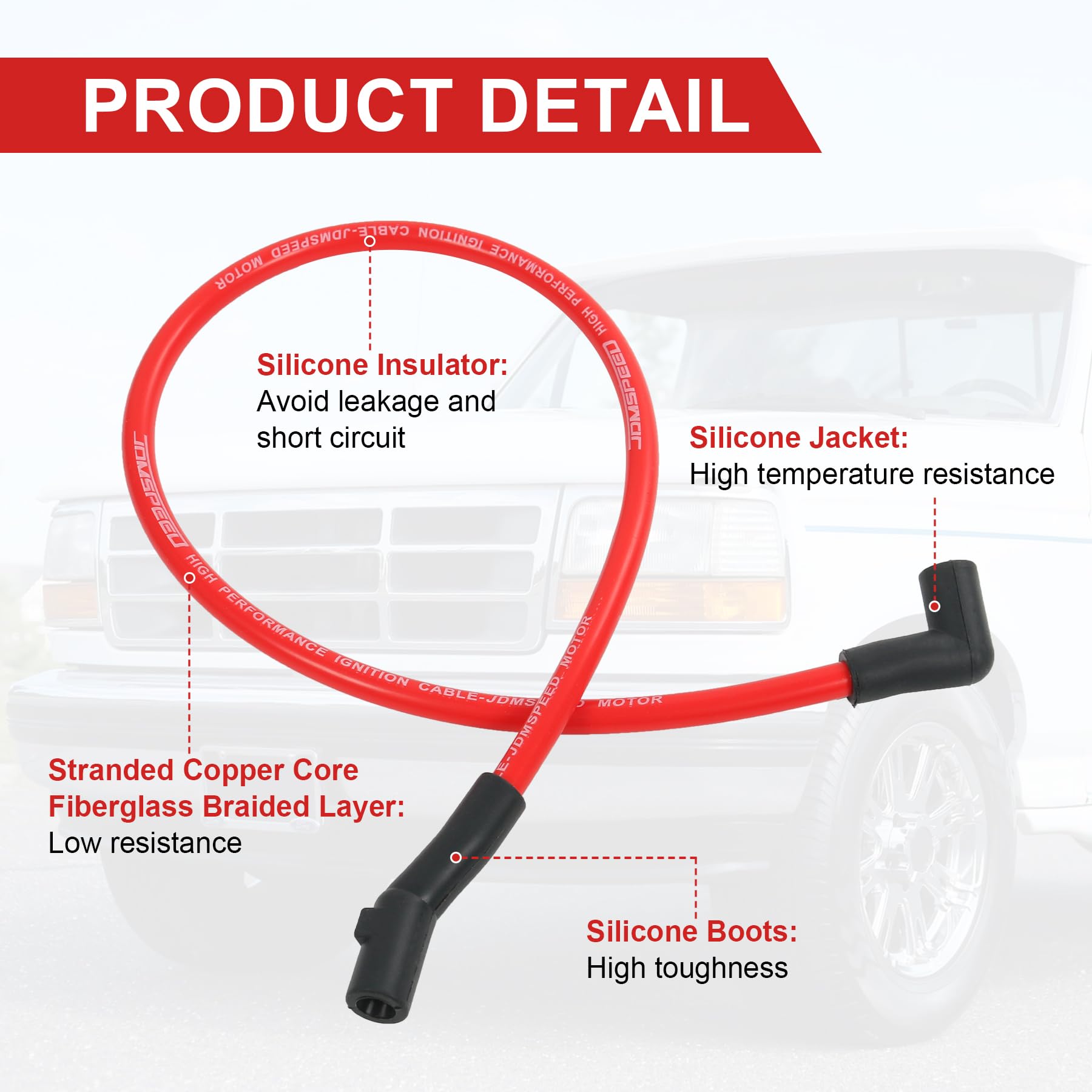 JDMSPEED ignition wires installed on Ford engine, improving ignition reliability during use
