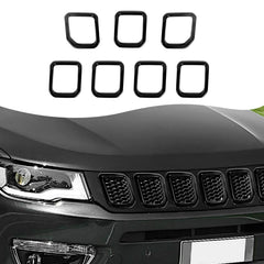 JeCar front view installed on Jeep Compass showing crisp black trim benefit