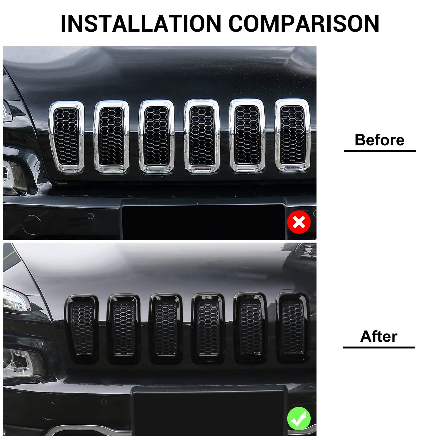JeCar grille inserts on Jeep Cherokee side angle improving front profile