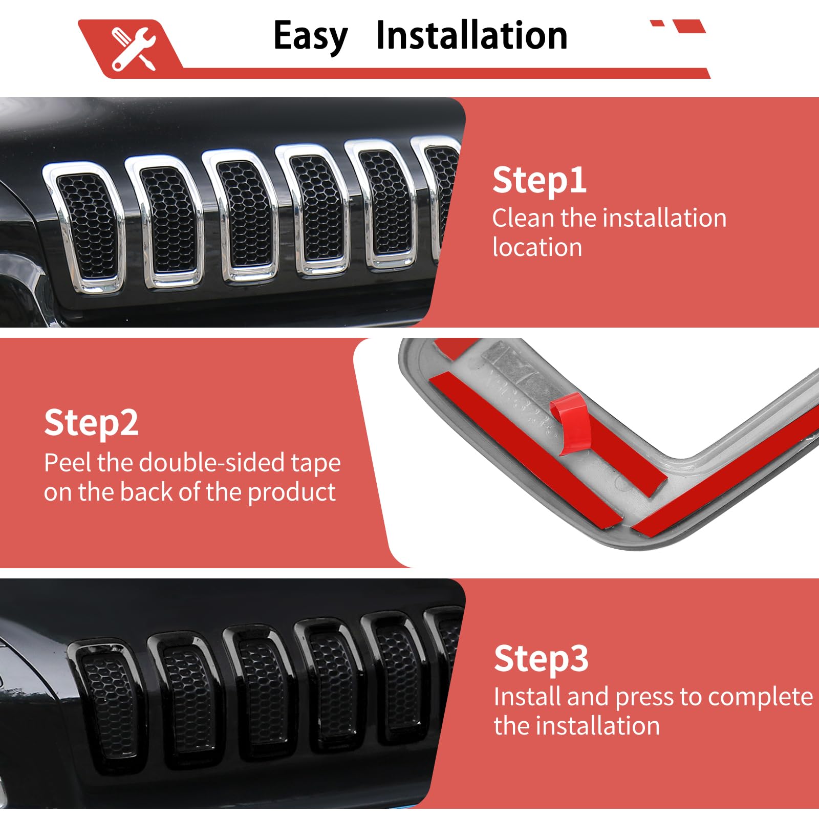 JeCar peel-and-stick adhesive backing shown for easy diy installation