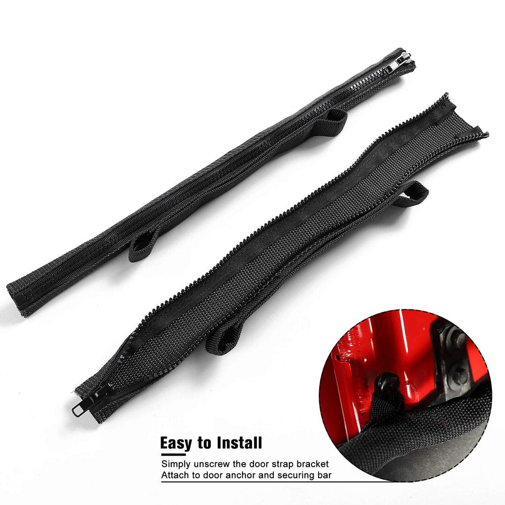 JeCar strap installed on Jeep door limiting swing for protection benefit