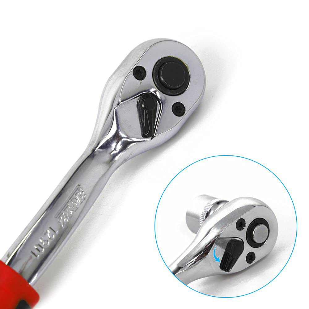 JeCar bent-handle 3/8" ratchet demonstrating improved leverage and easier reach in tight spaces