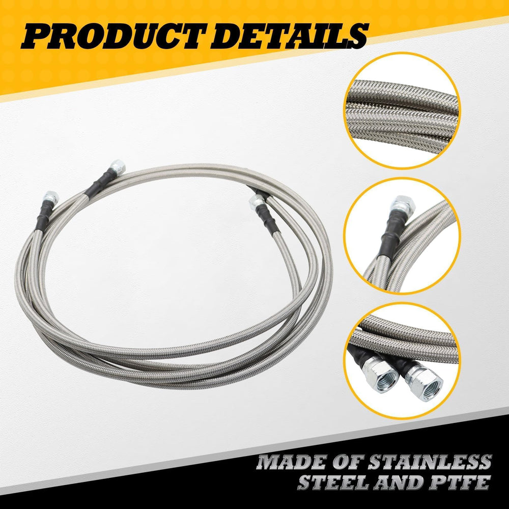 Jecoupoon hoses laid next to ruler showing 70 inch length and installation flexibility