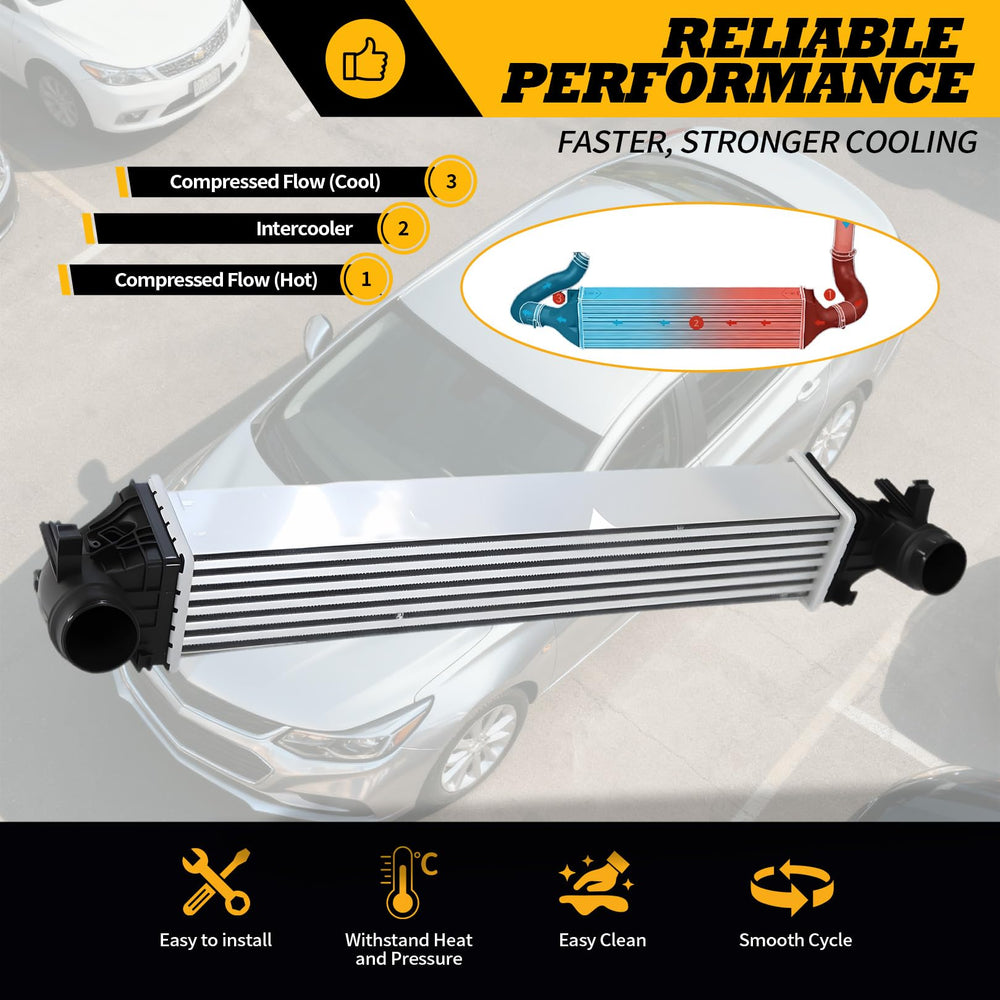 Jecoupoon intercooler next to ruler showing product dimensions for fit verification