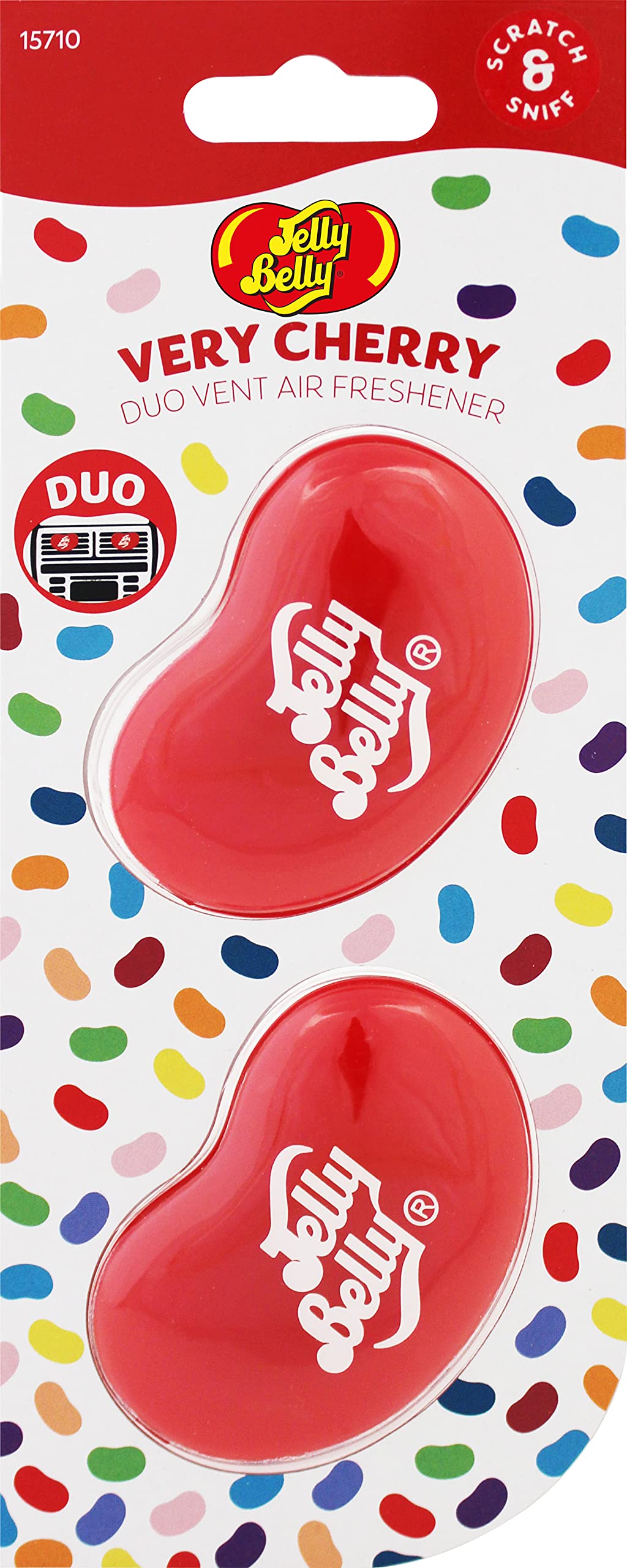 Jelly Belly front packaging showing duo pack and cherry color benefit