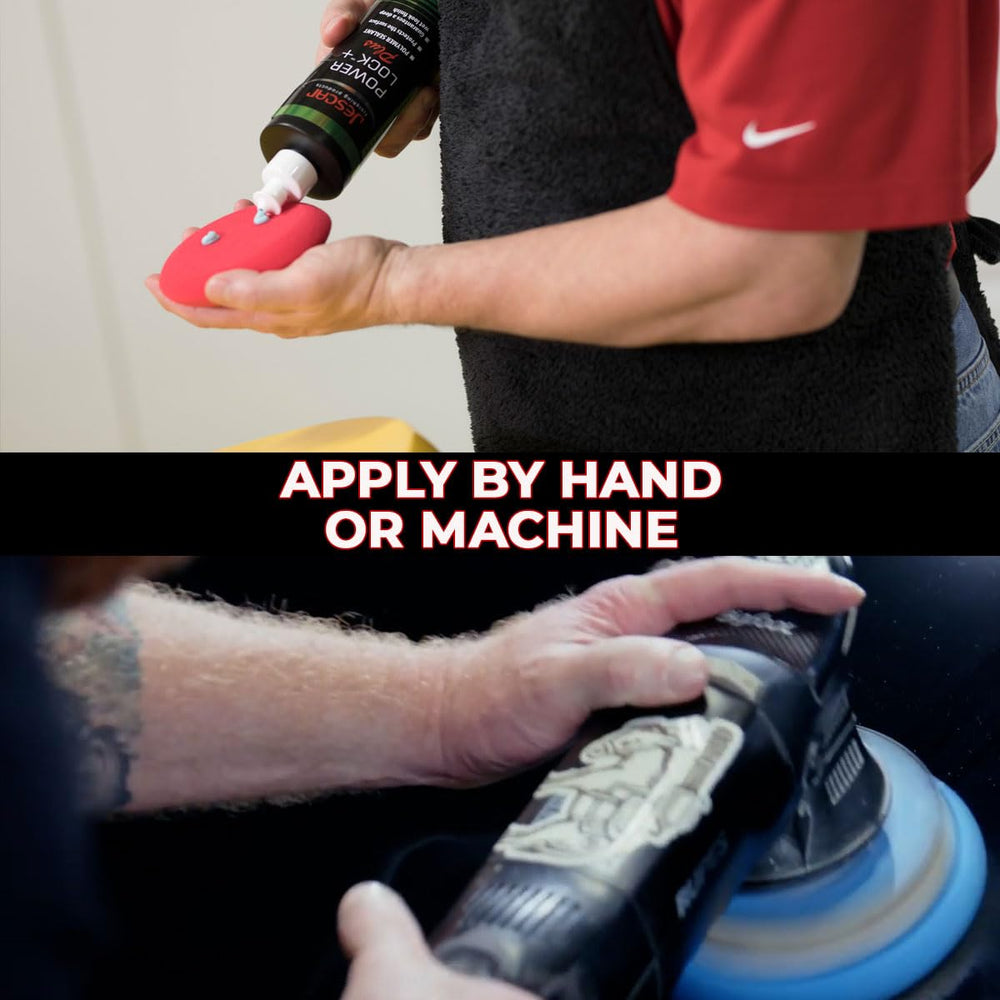 Jescar Power Lock Plus being applied with a foam pad by hand demonstrating simple application