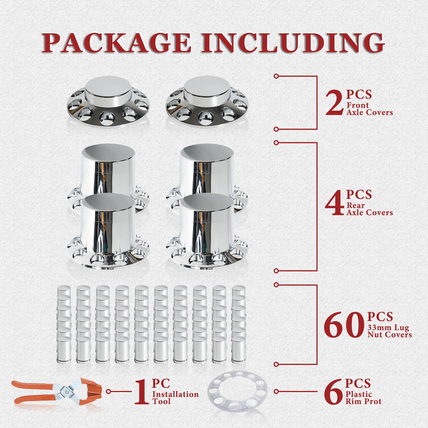 JESONN 60 lug nut covers packed together for full-wheel coverage benefit