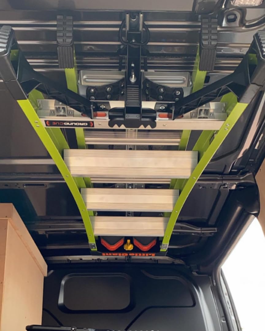 JET Rack holding an A-frame ladder demonstrating quick access and security