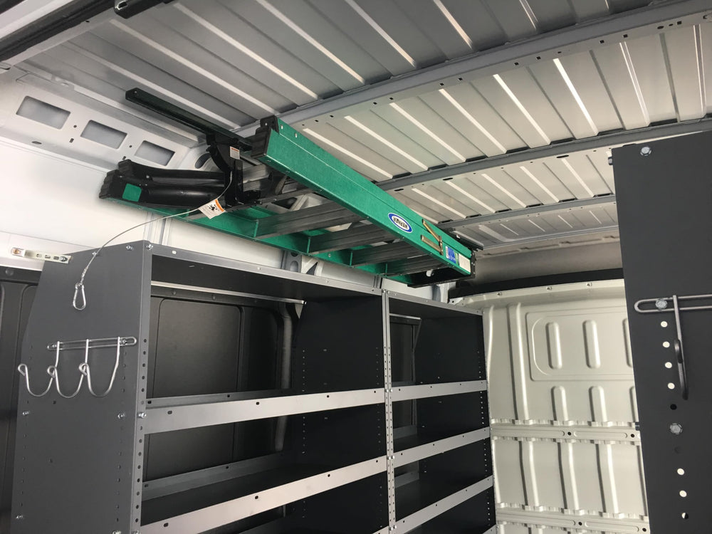 JET Rack beside folded ladder showing fit guidance and size compatibility
