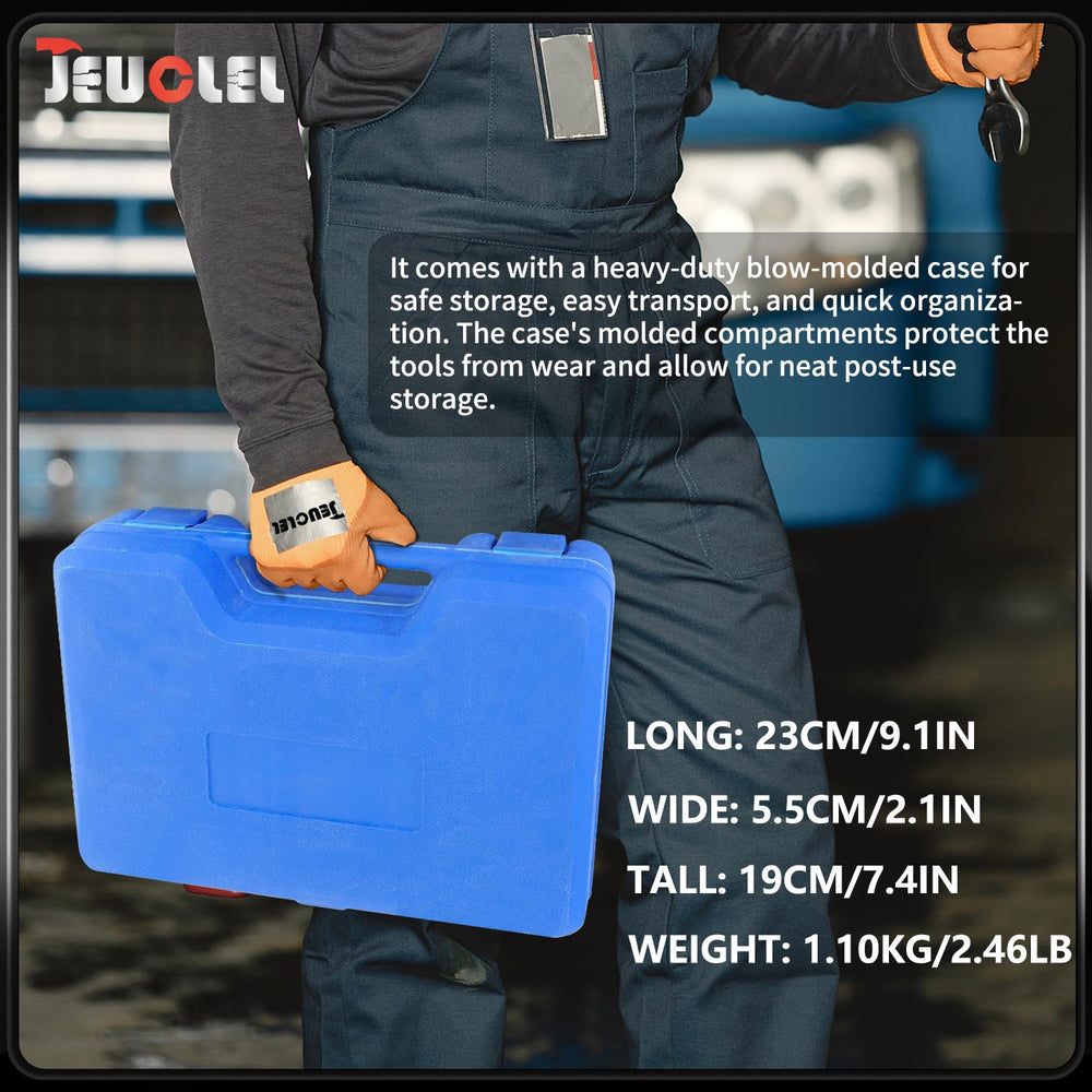 JEUCLEL hard carrying case open with organized tools, easy transport
