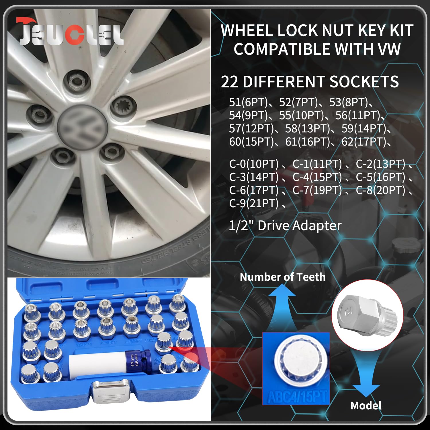 JEUCLEL in a garage being used during wheel change for convenience