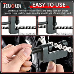 JEUCLEL pin set detail displaying 2.2mm, 2.9mm, 3.8mm pins for versatile chain sizes