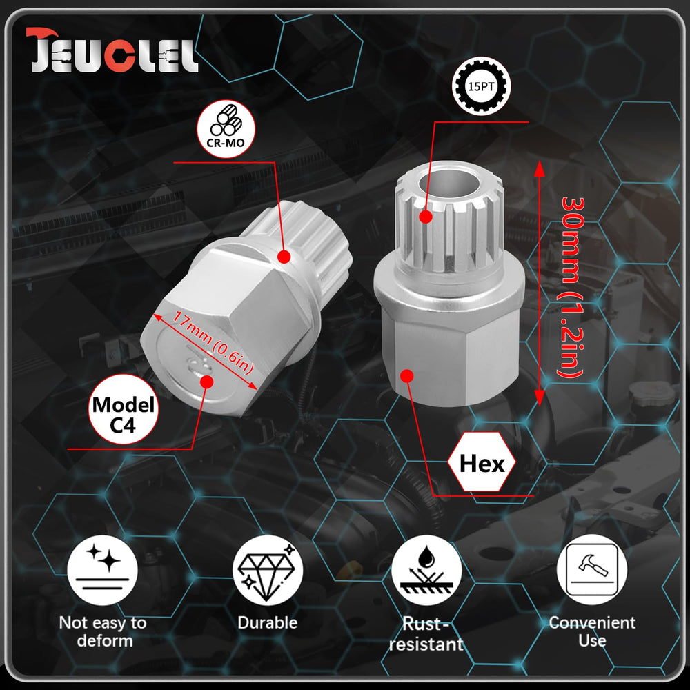 JEUCLEL sockets next to ruler showing scale for correct selection