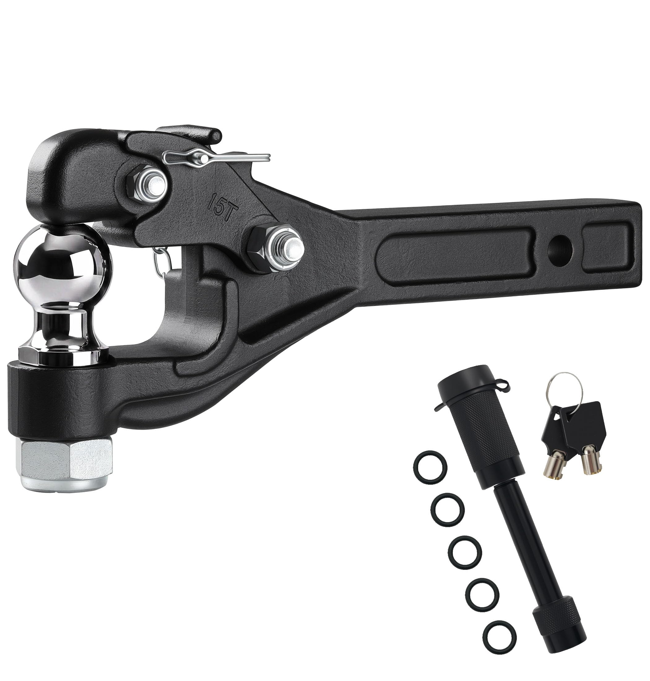 JEXTRA front view pintle hitch showing full assembly and heavy-duty shape benefits