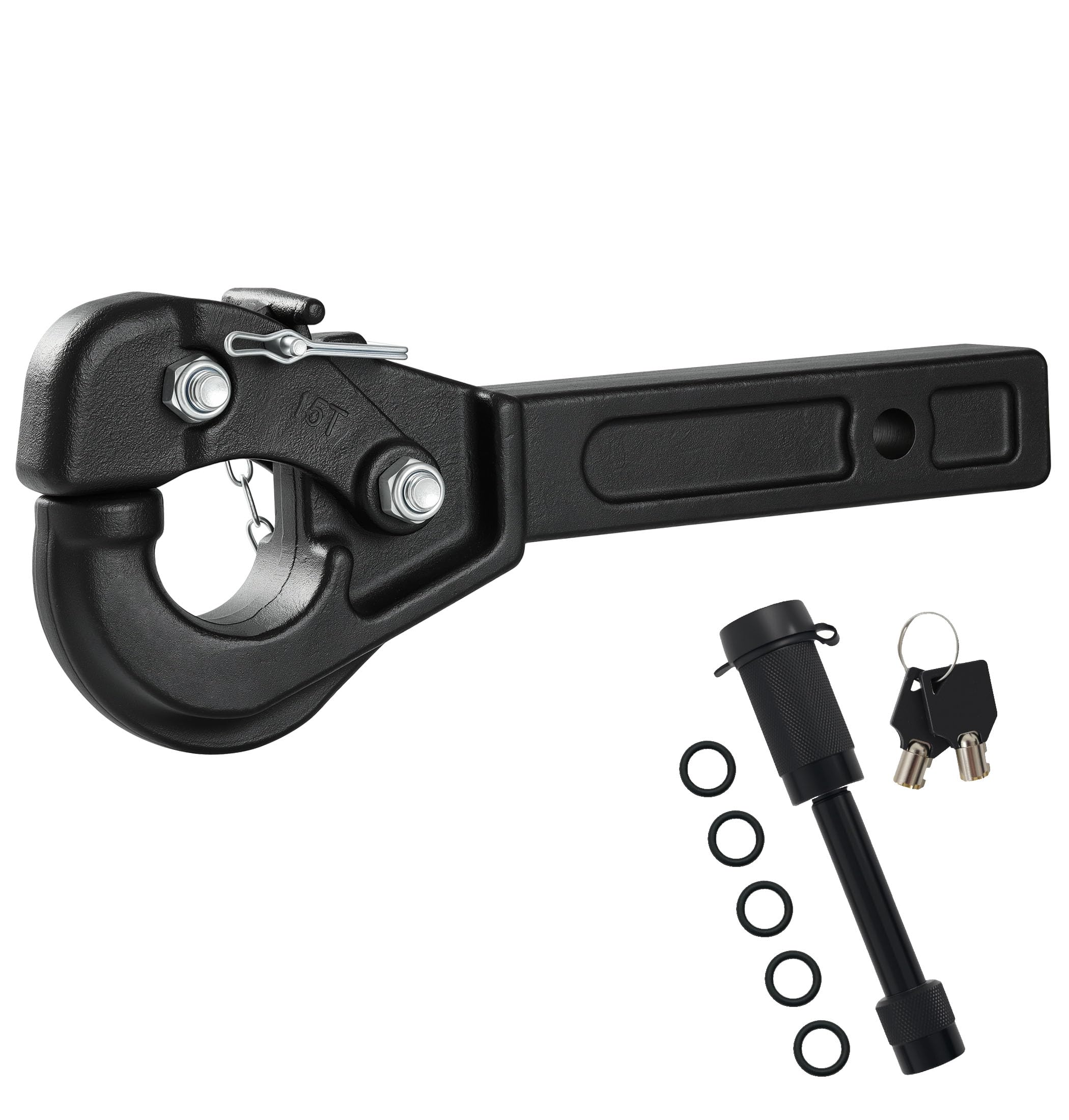 JEXTRA front view of pintle hitch showing forged hook and powder coat protection