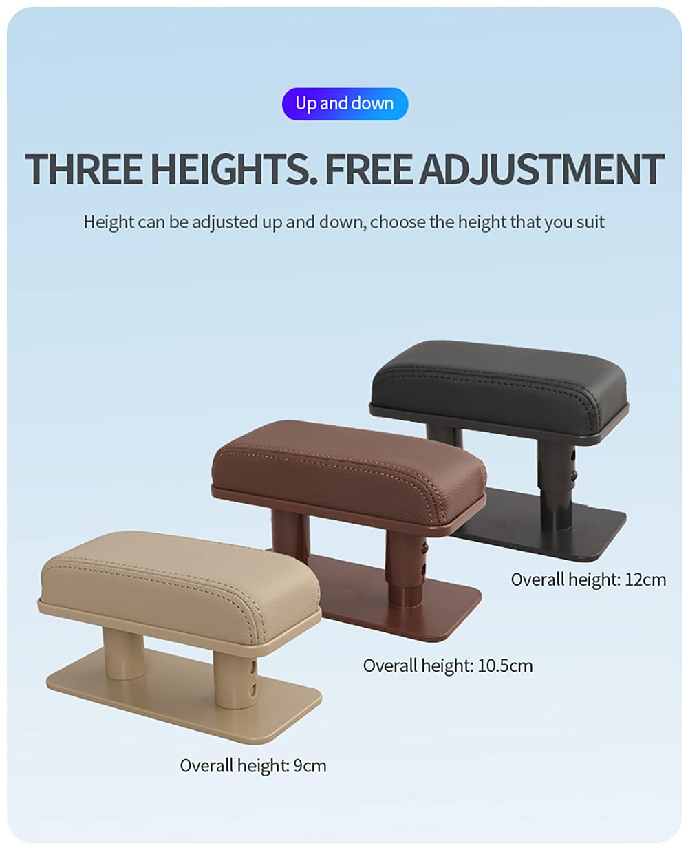 JEYODA armrest set at different heights illustrating adjustable comfort positions