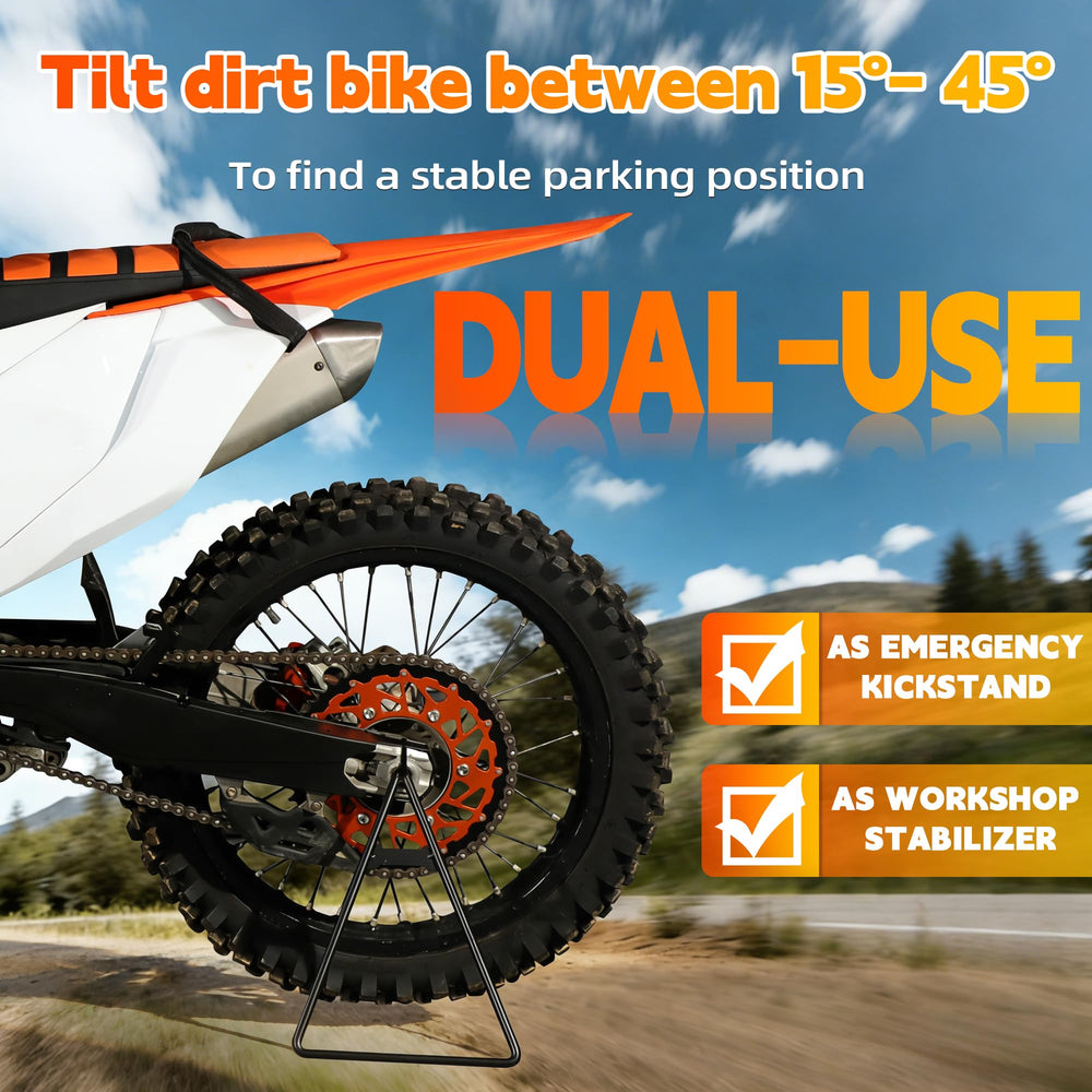 JFG RACING stand in use on dirt bike providing secure parking advantage