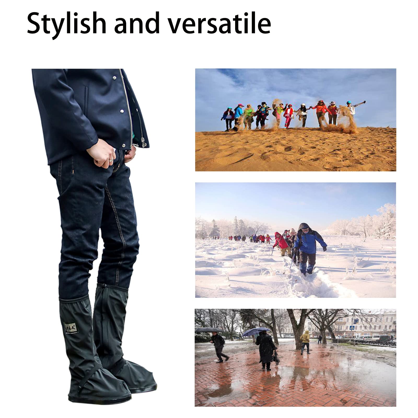 Jikamul shoe cover beside a sneaker showing XL coverage and correct sizing fit