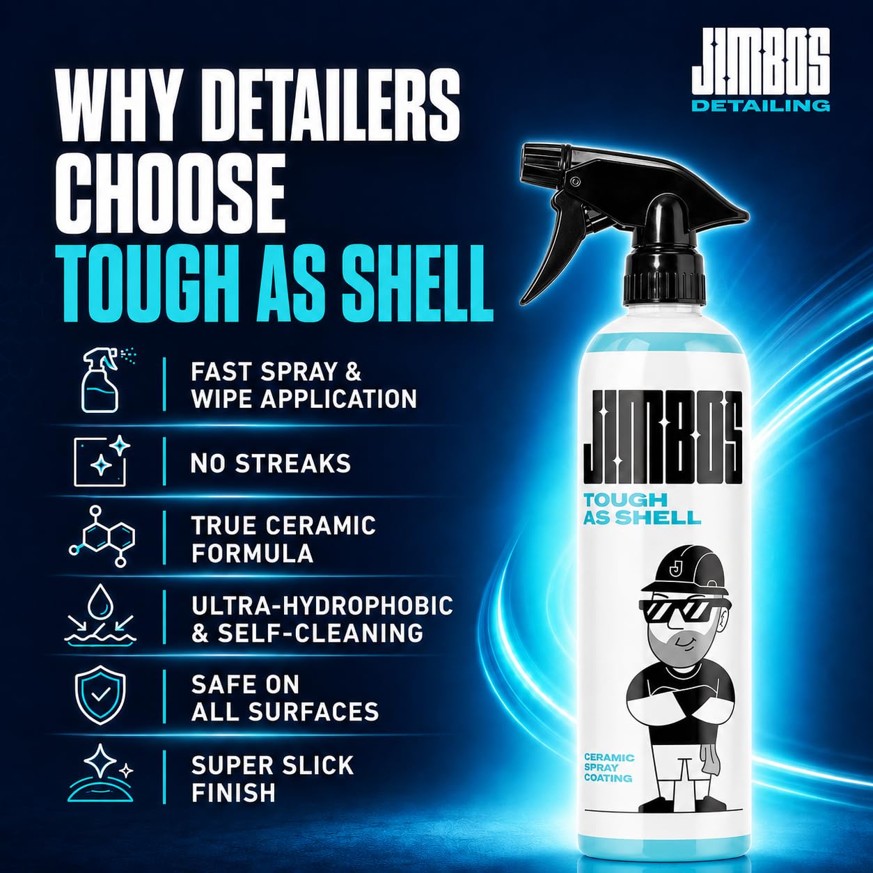 JIMBO'S spray action close-up demonstrating easy application benefit