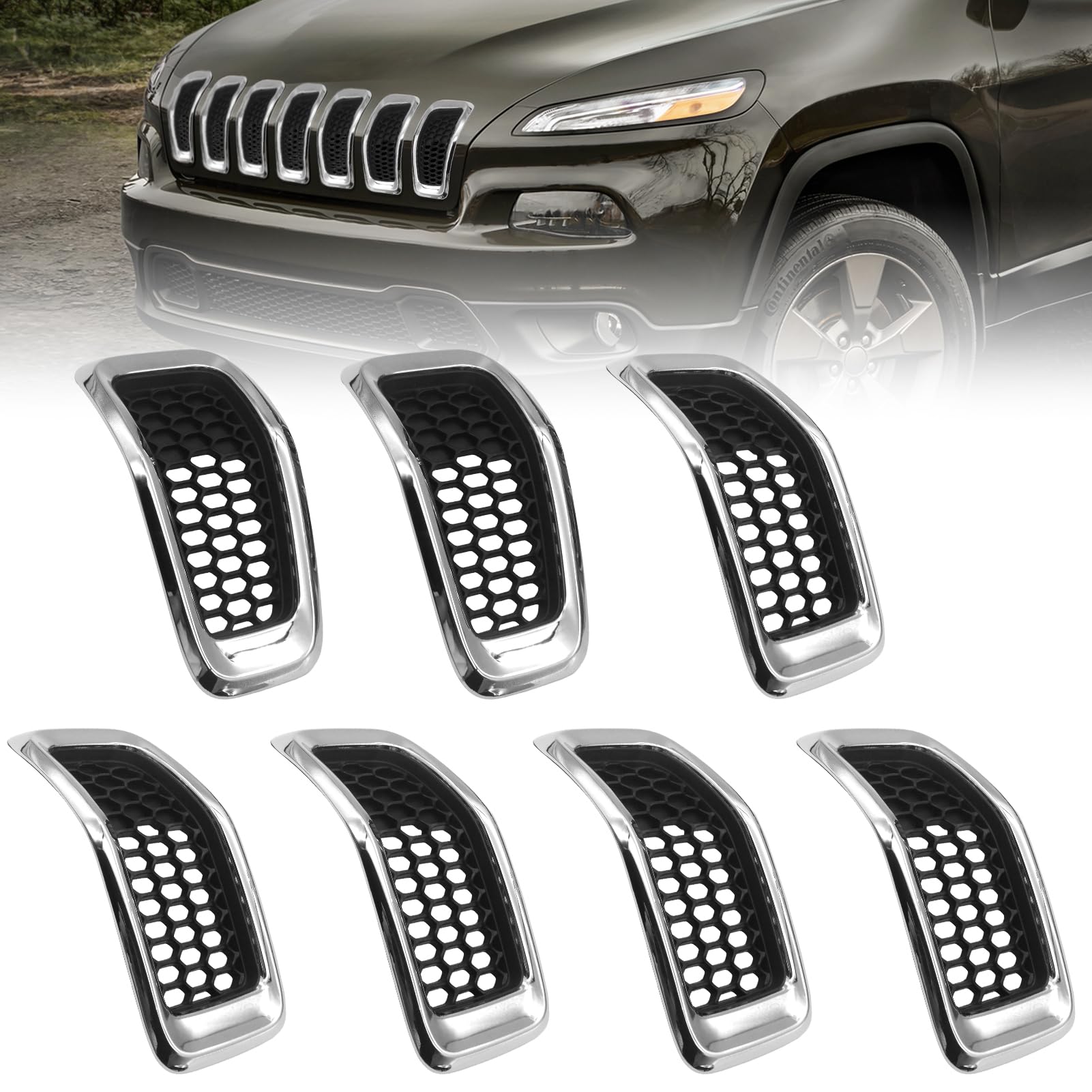 JINCHEN full front grille view showing chrome trim and honeycomb mesh benefit: upgraded look