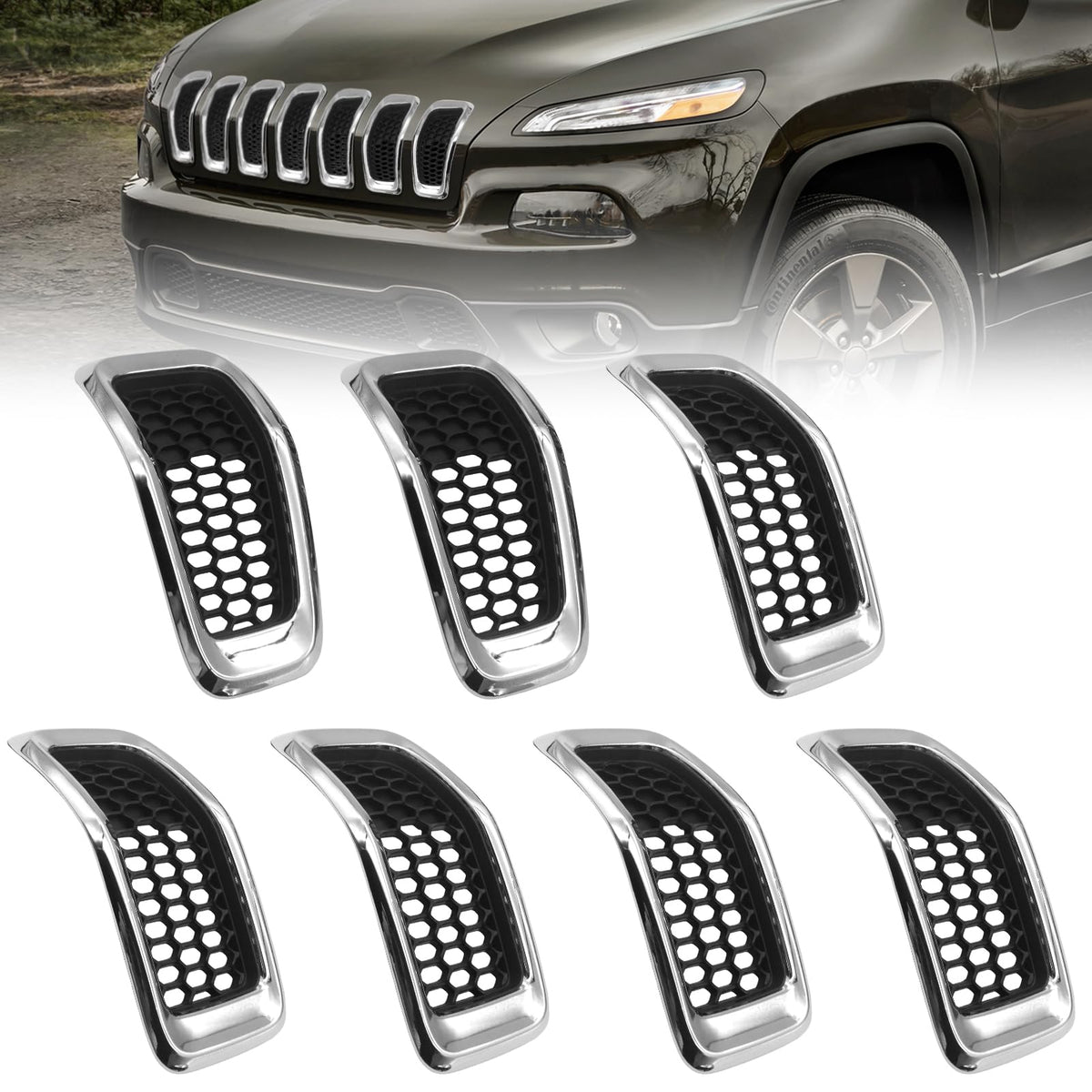 JINCHEN full front grille view showing chrome trim and honeycomb mesh benefit: upgraded look