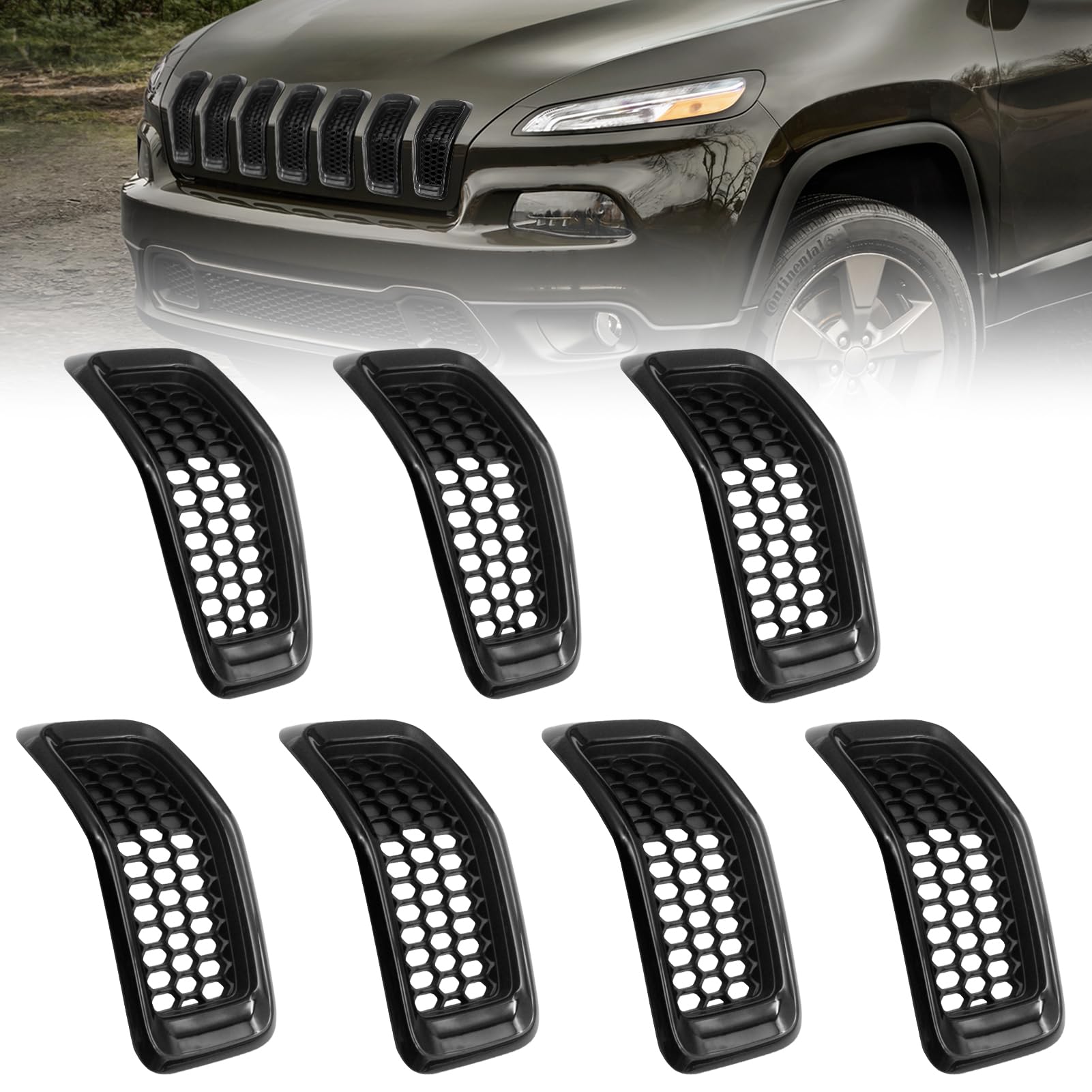 JINCHEN front view installed on Jeep Cherokee showing sleek black finish and improved look