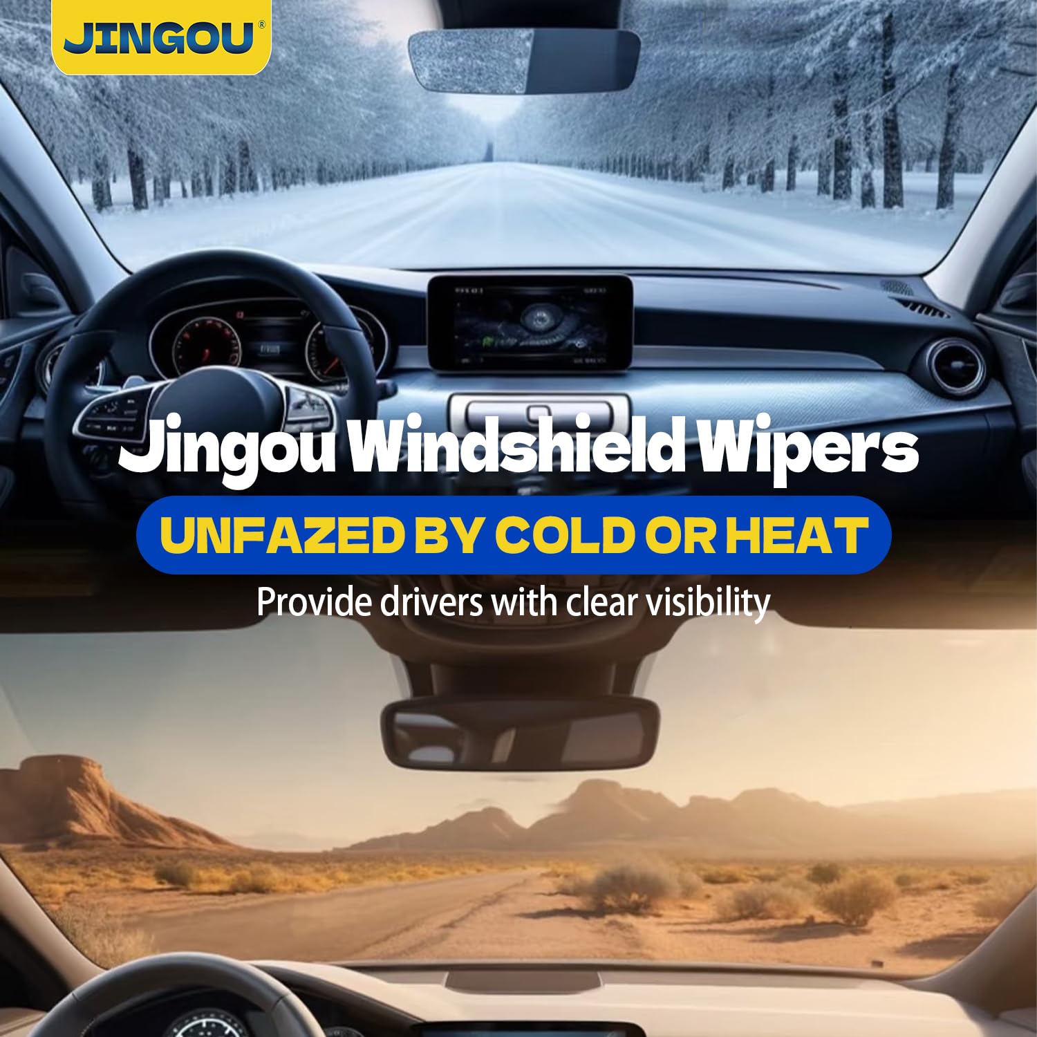 JINGOU frameless beam detail showing snow and debris resistance
