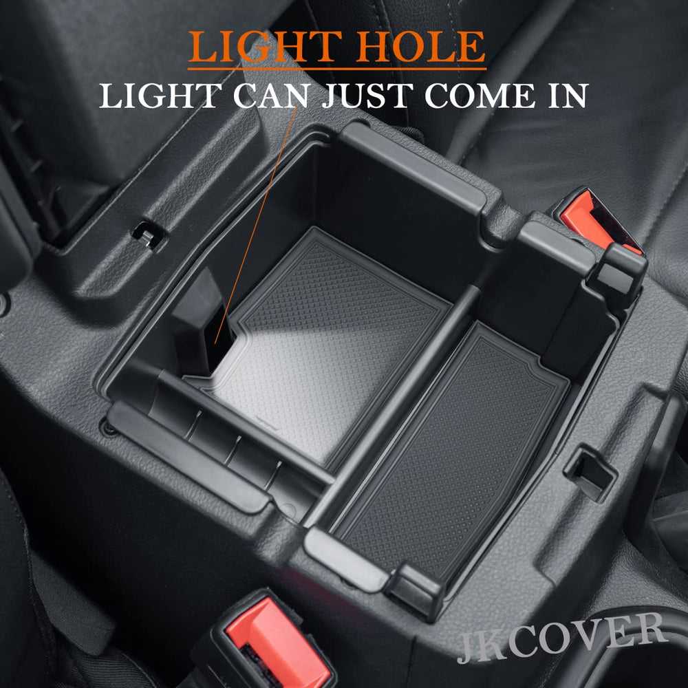 JKCOVER installed in Jeep console demonstrating tidy organized storage
