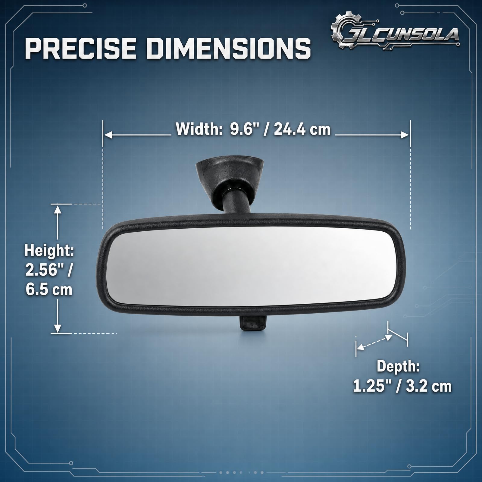 JLCunsola mirror beside ruler for scale, demonstrating correct OEM fit dimensions