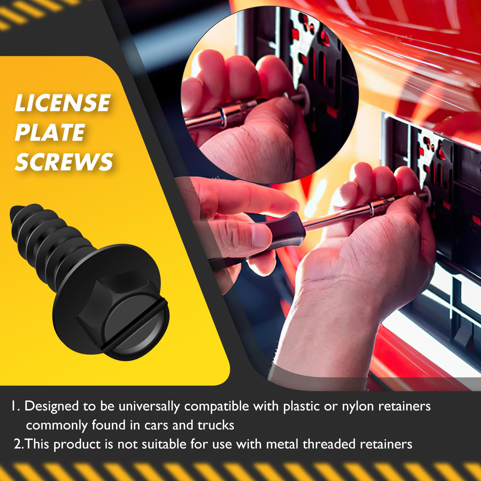 JMREOIMS installed screws on license plate showing clean aesthetic benefit