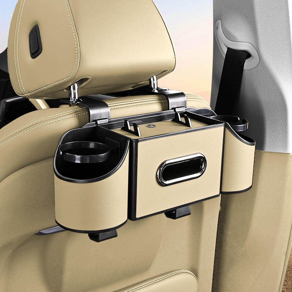 Joezhe front view of back seat organizer showing cup holders and storage, keeps car tidy
