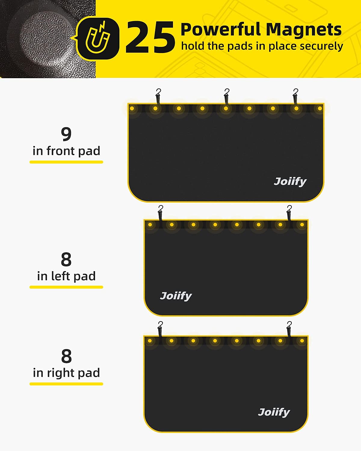 Joiify hooks and reinforced edges for nonmagnetic attachment