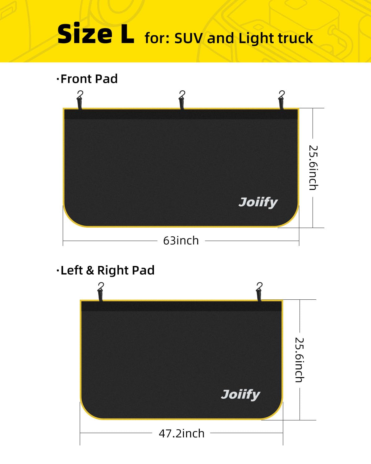 Joiify size comparison on sedan showing medium fit for full front coverage